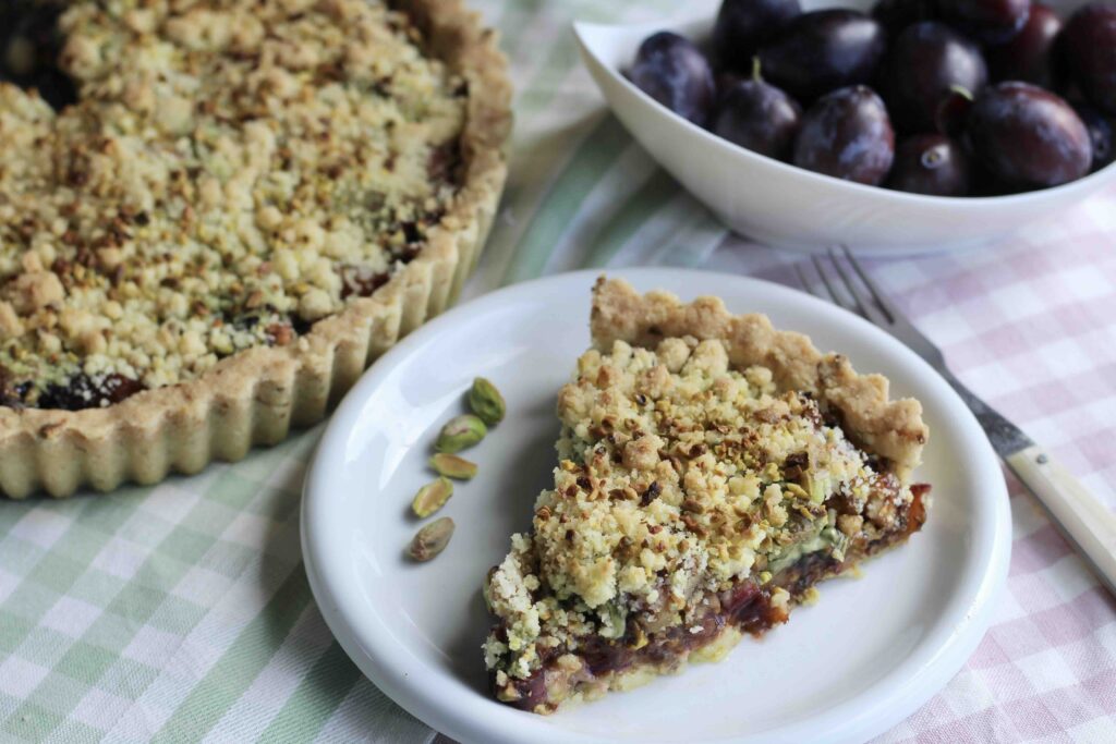 Plum Pistachio Marzipan Tart
