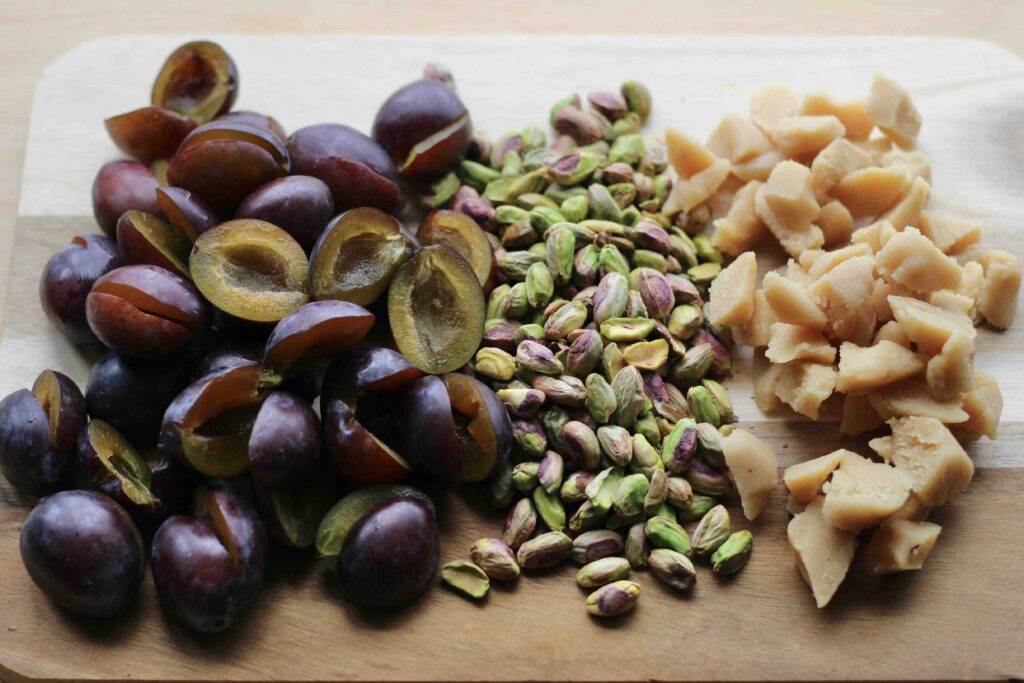 Plums, Pistachios, and Marzipan