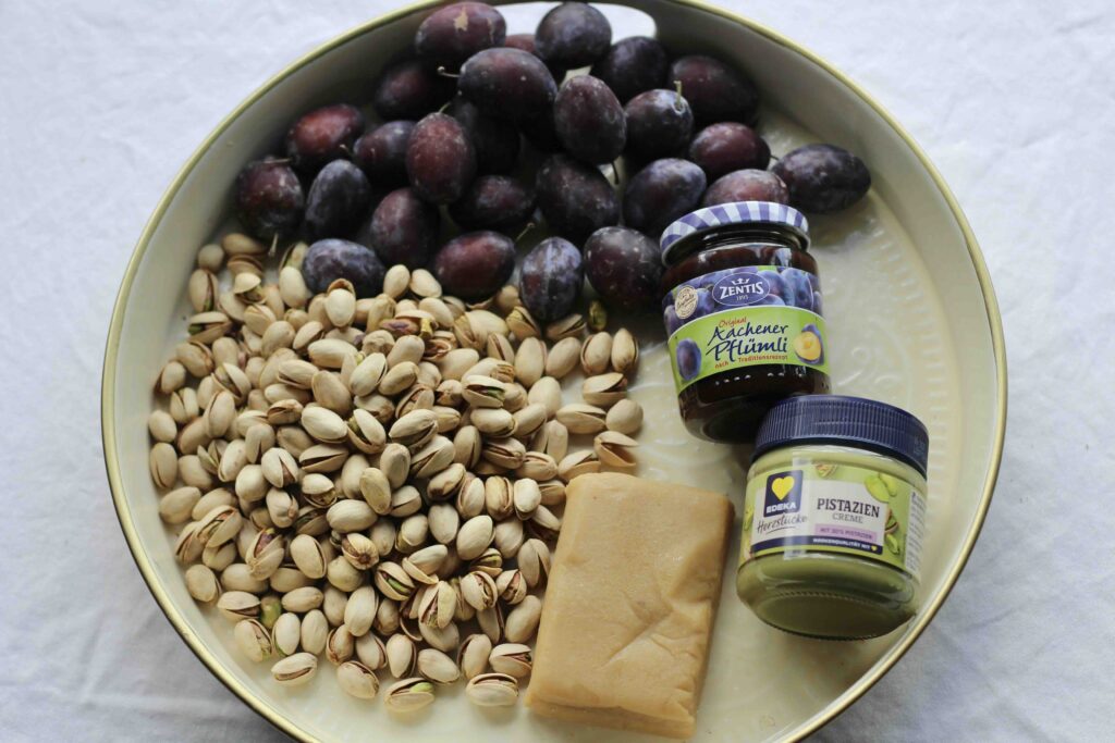 Plum Pistachio Marzipan Tart